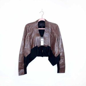 nwt bcbg luke open cropped leather jacket - size xxs